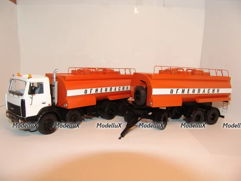 МЗКТ 6515 "Огнеопасно" с прицепом бочкой,  BY.VOLK 1:43