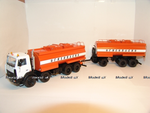 МЗКТ 6515 "Огнеопасно" с прицепом бочкой,  BY.VOLK 1:43