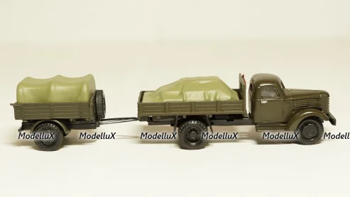 Зис 150 борт с грузом + прицеп с грузом, темный, Herpa 1:87 