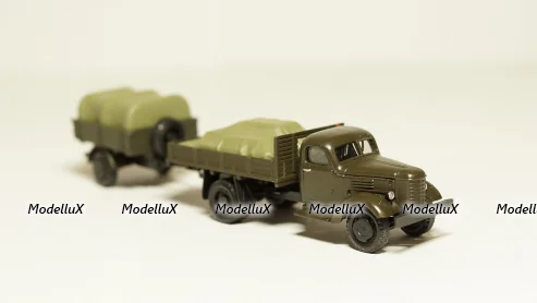 Зис 150 борт с грузом + прицеп с грузом, темный, Herpa 1:87 