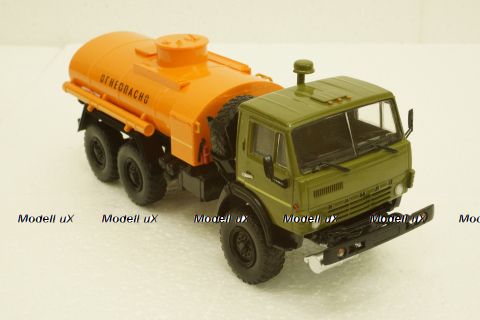 Камаз-4310, АЦ-7 бензовоз хаки/оранжевый, 102859, АвтоИстория 1:43