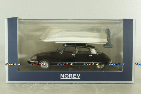 Citroen DS 21 Pallas 1972 with boat in goppa, black, 157072, Norev 1:43