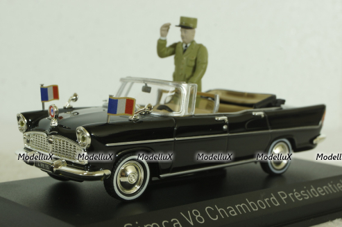 Simca V8 Chamboard Presidentielle w/figure General de Gaulle 1960, black, Norev 1:43