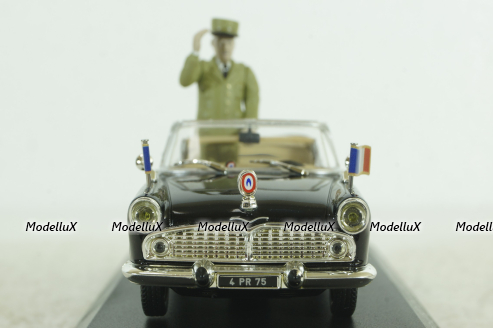 Simca V8 Chamboard Presidentielle w/figure General de Gaulle 1960, black, Norev 1:43