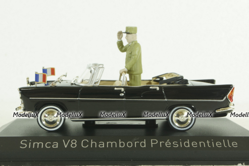 Simca V8 Chamboard Presidentielle w/figure General de Gaulle 1960, black, Norev 1:43