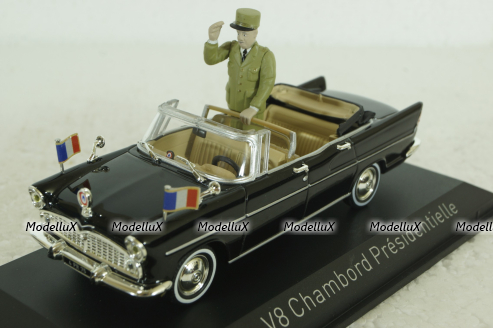 Simca V8 Chamboard Presidentielle w/figure General de Gaulle 1960, black, Norev 1:43