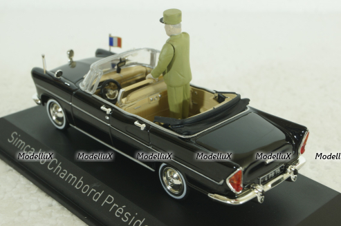Simca V8 Chamboard Presidentielle w/figure General de Gaulle 1960, black, Norev 1:43