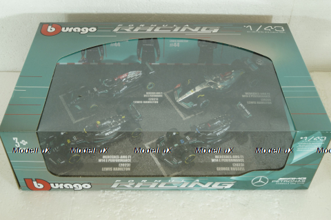 Mercedes AMG Petronas Set F1 4X W14 Team, Набор болидов Mercedes GP из 4х машин Формула 1 , BU38093-PACK, Bburago 1:43