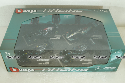 Mercedes AMG Petronas Set F1 4X W14 Team, Набор болидов Mercedes GP из 4х машин Формула 1 , BU38093-PACK, Bburago 1:43