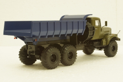 Краз-255Б самосвал, хаки/синий, 100893, АвтоИстория 1:43
