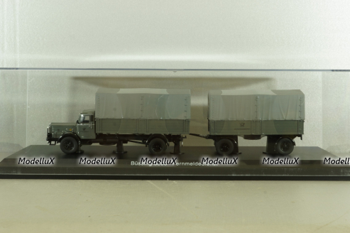 Bussing 8000 with trailer "Deutsche Bundespost" telecommunications services, grey, Schuco 1:43
