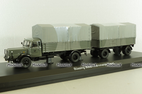 Bussing 8000 with trailer "Deutsche Bundespost" telecommunications services, grey, Schuco 1:43