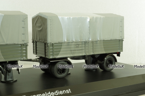 Bussing 8000 with trailer "Deutsche Bundespost" telecommunications services, grey, Schuco 1:43
