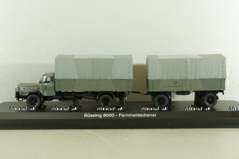 Bussing 8000 with trailer "Deutsche Bundespost" telecommunications services, grey, Schuco 1:43