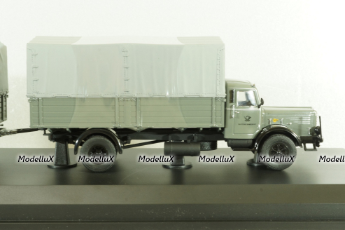 Bussing 8000 with trailer "Deutsche Bundespost" telecommunications services, grey, Schuco 1:43