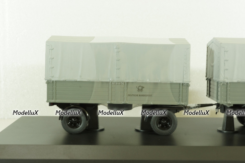 Bussing 8000 with trailer "Deutsche Bundespost" telecommunications services, grey, Schuco 1:43