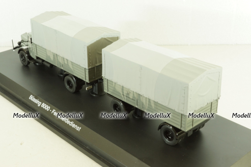 Bussing 8000 with trailer "Deutsche Bundespost" telecommunications services, grey, Schuco 1:43
