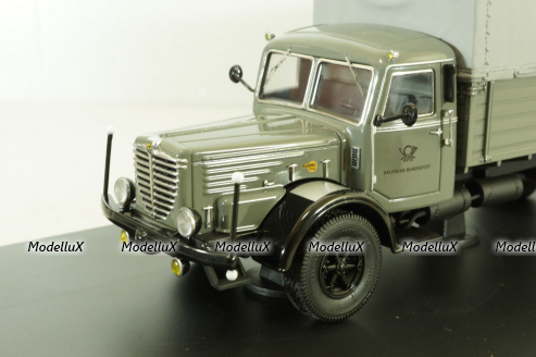 Bussing 8000 with trailer "Deutsche Bundespost" telecommunications services, grey, Schuco 1:43