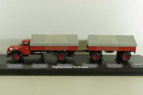 Magirus S 6500 with trailer, red, 03162, Schuco 1:43