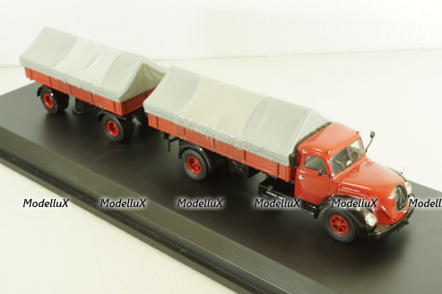 Magirus S 6500 with trailer, red, 03162, Schuco 1:43