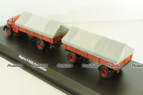 Magirus S 6500 with trailer, red, 03162, Schuco 1:43