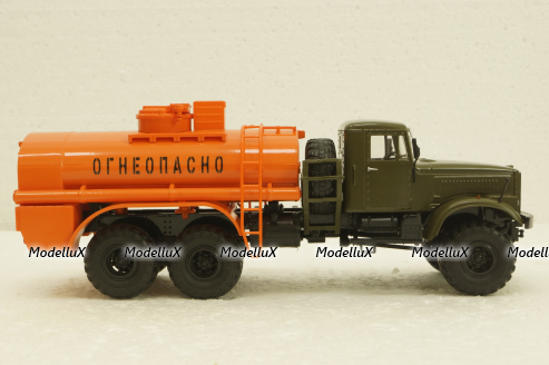 Краз-255Б АЦ-8,5, бензовоз, Хаки/оранжевый, АвтоИстория 1:43