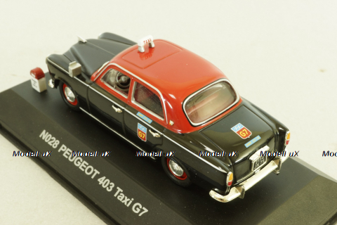 Peugeot 403 Taxi G7 1955, black/red, No28, Nostalgie 1:43
