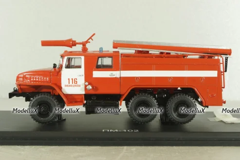 АЦ-40 (43202) ПМ-102Б пожарная автоцистерна на шасси Урал-43202 с бел. полосами, SSM1234B, SSM 1:43