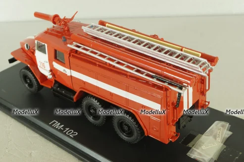АЦ-40 (43202) ПМ-102Б пожарная автоцистерна на шасси Урал-43202 с бел. полосами, SSM1234B, SSM 1:43