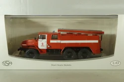 АЦ-40(375Н)Ц1А ПЧ 9 модели ПМ-102А пожарная автоцистерна на шасси Урал-375Д с бел. полосами, SSM1231, SSM 1:43