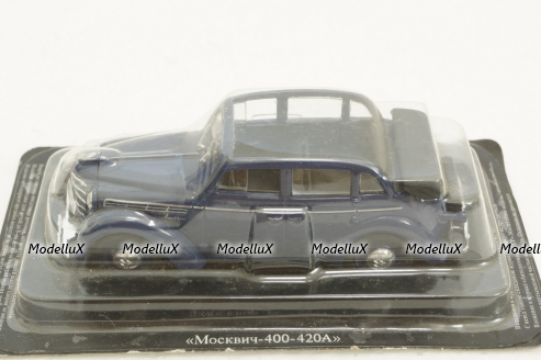 Москвич-400-420А, кабриолет, синий, Автолегенды СССР №6, 1:43