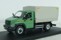 Газон Next C41R11 бортовой с тентом, зел/сер, Н232, Наш автопром 1:43