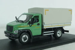 Газон Next C41R11 бортовой с тентом, зел/сер, Н232, Наш автопром 1:43