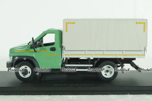 Газон Next C41R11 бортовой с тентом, зел/сер, Н232, Наш автопром 1:43