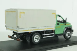 Газон Next C41R11 бортовой с тентом, зел/сер, Н232, Наш автопром 1:43
