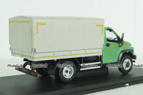 Газон Next C41R11 бортовой с тентом, зел/сер, Н232, Наш автопром 1:43