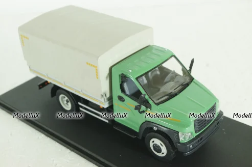 Газон Next C41R11 бортовой с тентом, зел/сер, Н232, Наш автопром 1:43