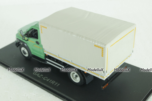 Газон Next C41R11 бортовой с тентом, зел/сер, Н232, Наш автопром 1:43