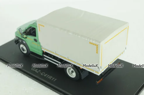 Газон Next C41R11 бортовой с тентом, зел/сер, Н232, Наш автопром 1:43