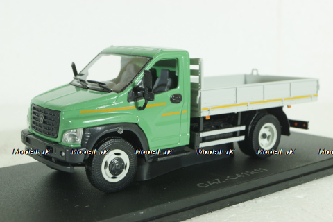 Газон Next C41R11 бортовой с тентом, зел/сер, Н232, Наш автопром 1:43