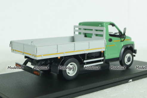 Газон Next C41R11 бортовой с тентом, зел/сер, Н232, Наш автопром 1:43