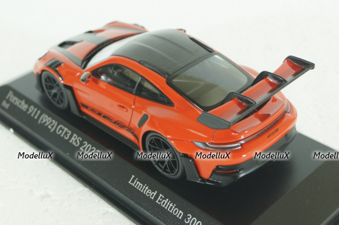 Porsche 911 (992) GT3 RS mit Weissach-Paket, red with black rims and black décor, 413062108, Minichamps 1:43
