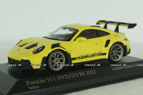 Porsche 911 (992) GT3 RS with Weissach-Paket, yellow with golden rims and black decor, 413062106,  Minichamps 1:43
