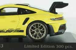 Porsche 911 (992) GT3 RS with Weissach-Paket, yellow with golden rims and black decor, 413062106,  Minichamps 1:43 