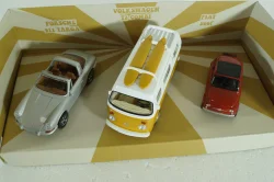 Set 3x Vintage Porsche 911 Targa Spider 1969/Fiat 500 1965/Volkswagen T2b Camper, 841104, Norev 1:43