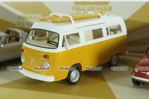 Set 3x Vintage Porsche 911 Targa Spider 1969/Fiat 500 1965/Volkswagen T2b Camper, 841104, Norev 1:43