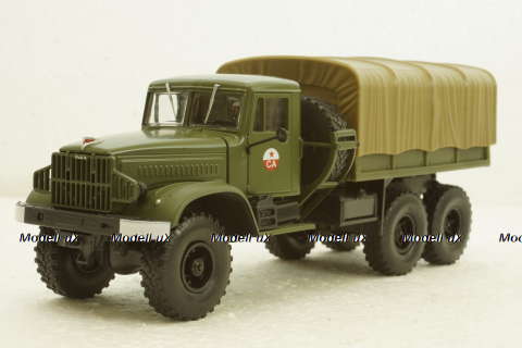 Краз-214В баластний тягач, борт з тентом, хакі, Наш Автопром 1:43