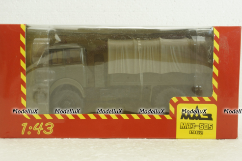 Маз-505 4х4 борт с тентом 1962г, хаки Н210, Наш Автопром 1:43