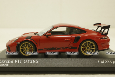 Porsche 911 (991 II) GT3 RS with gold rims 2018 red, 413067069, Minichamps 1:43