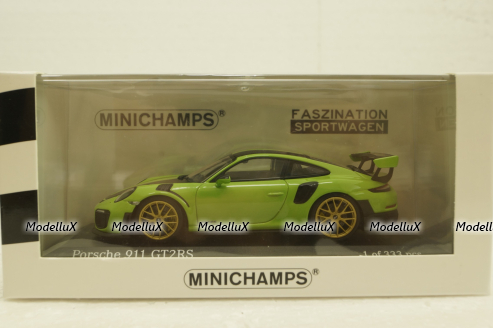 Porsche 911 (991 II) GT2 RS with gold rims 2018 green, 413067283, Minichamps 1:43